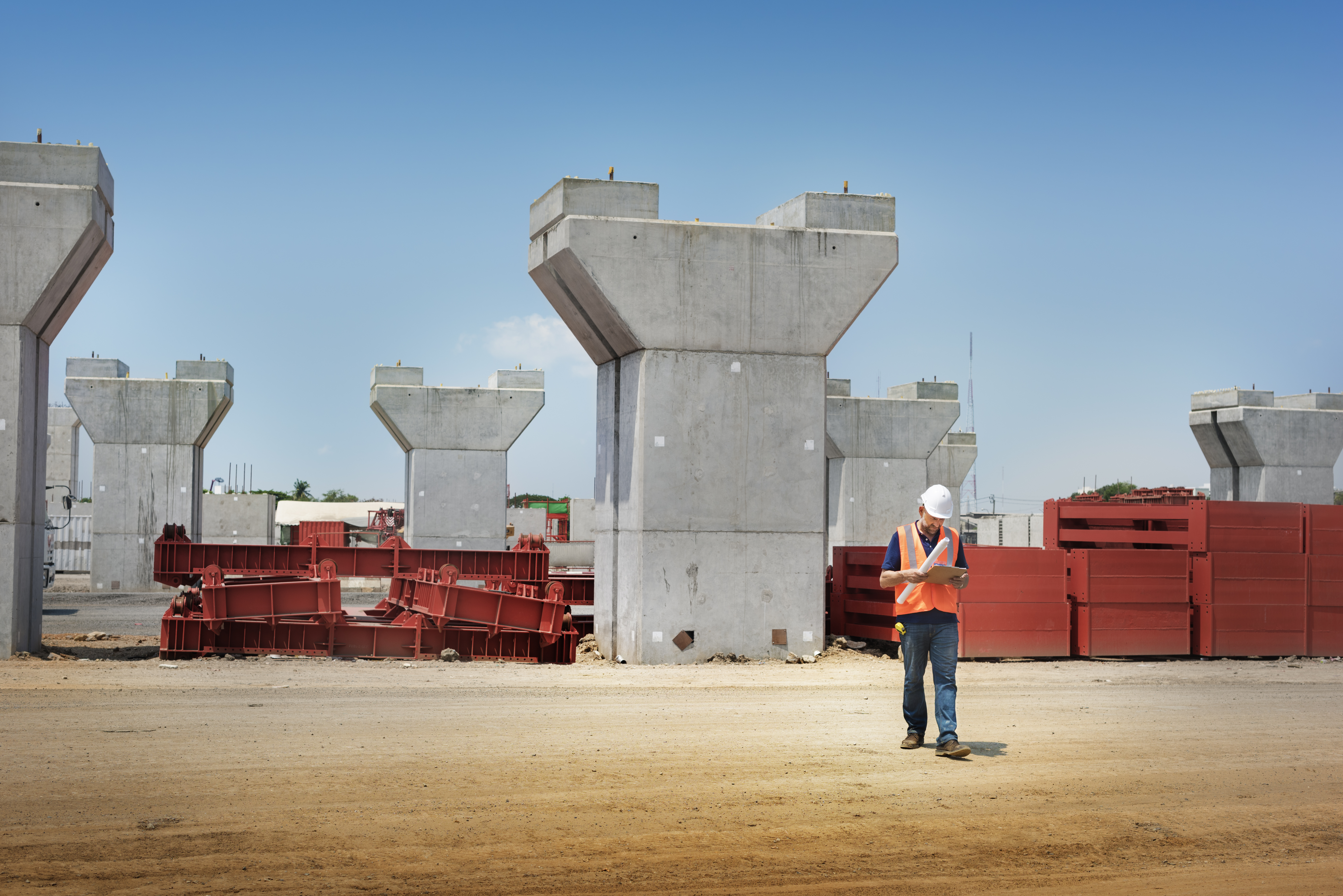Precast elements like hollowcore slabs, wall panels, beams, and more